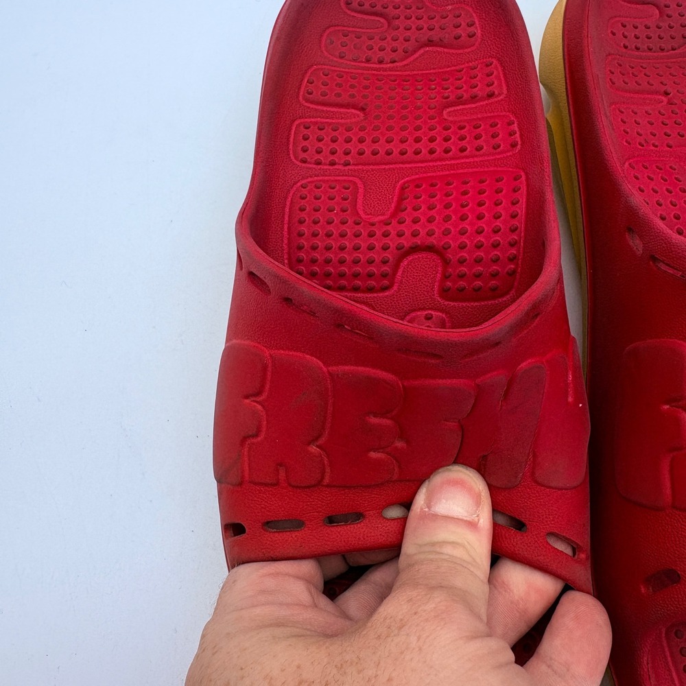 Freshly Red Yellow Rubber Slide Sandals Men 8 Women 10 Embossed Logo Streetwear - Picture 2 of 7
